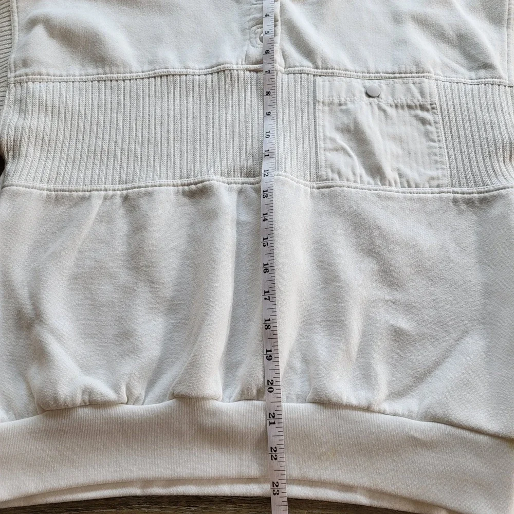 Vintage Triples White Henley Sweatshirt Mens Medium Ribbed Mixed Media Pocket